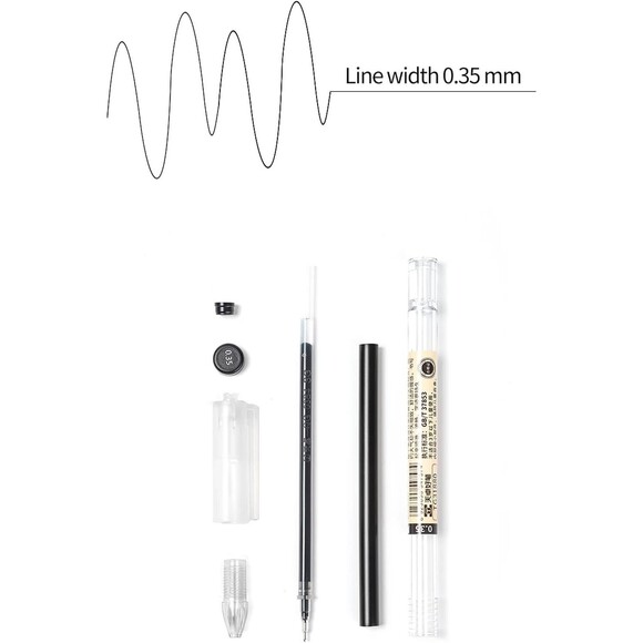 9pk 0.35 mm Black Gel Ink Artist Pens, Extra-Fine Ballpoint Pens Japanese NEW - Picture 2 of 14
